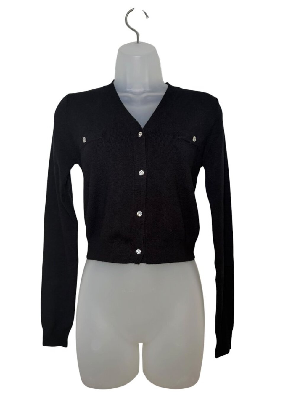 Theme NYC Mickey Crystal Button Cropped Black Cardigan Sweater XL
